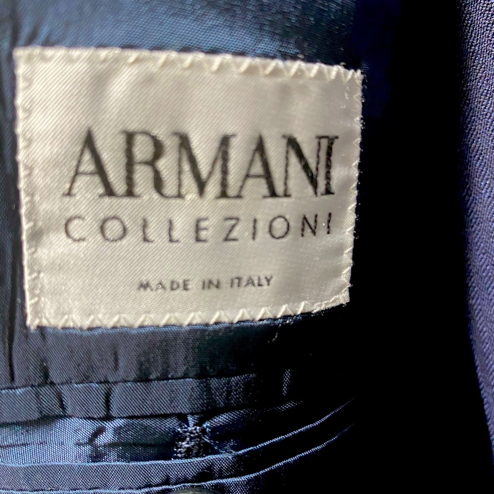 Armani Navy Blue Wool & Linen Suit With Pants